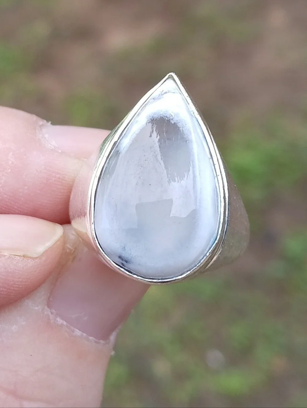 New Men's Dendritic Opal 925 Silver Ring.